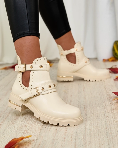 Royalfashion Cream Damen verschönert Jewel Walk Stiefel mit flachem Absatz