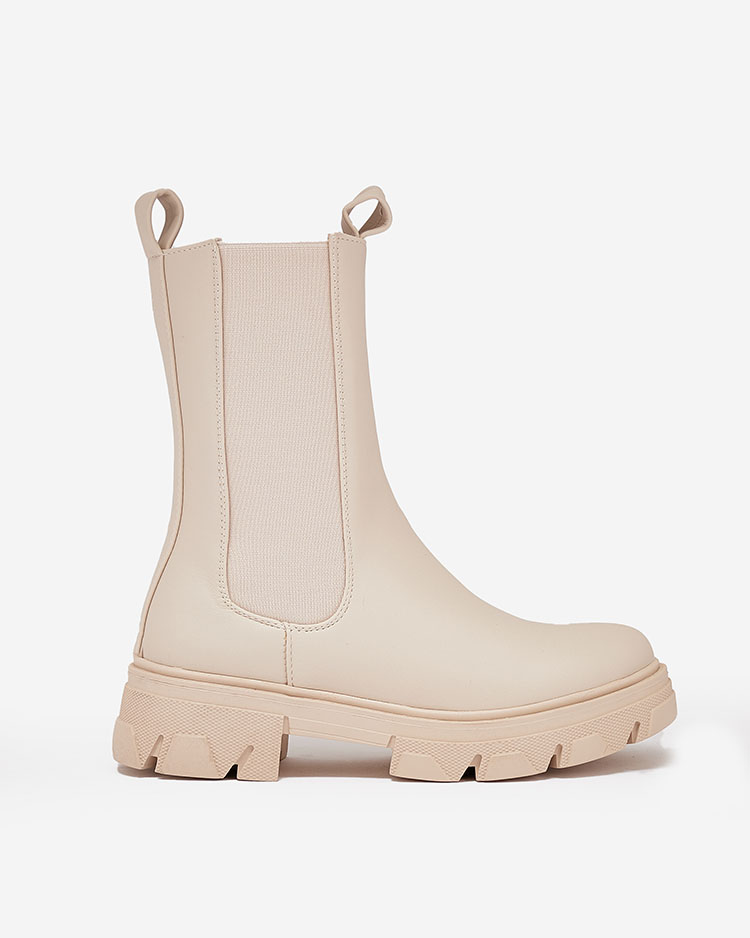 Royalfashion Damenstiefel mit hohem, flachem Absatz in ecru Vedita