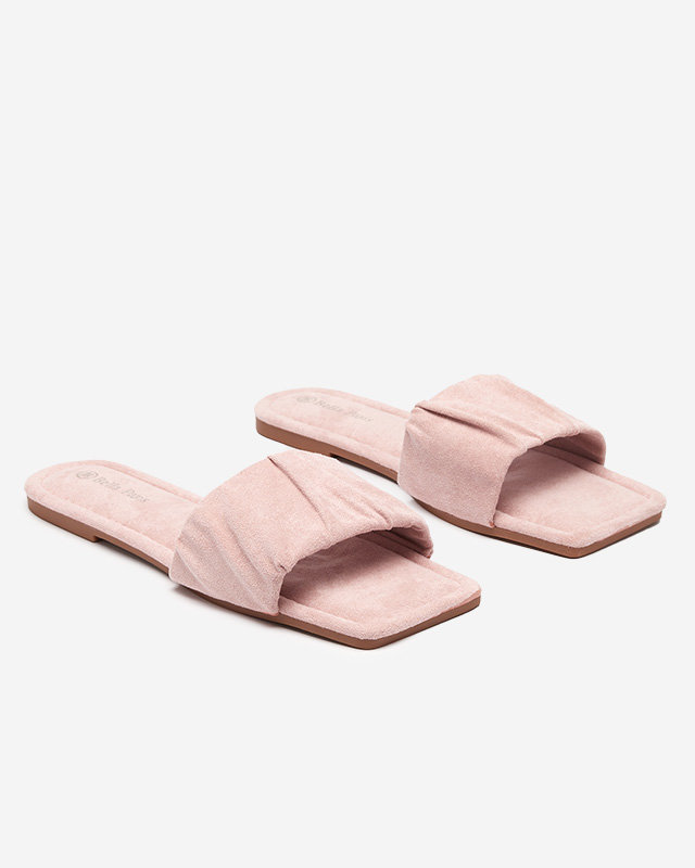 Flache Damenhausschuhe aus rosa Öko-Veloursleder Nesico - Schuhe