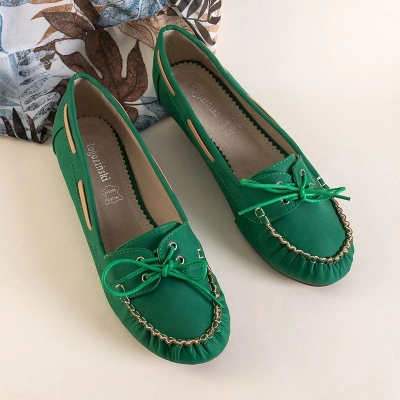 OUTLET Grüne Damen Mokassins mit Norami Bindung - Schuhe