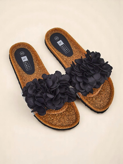 Royalfashion Damen Pantoletten mit Blümchen Flora Soft