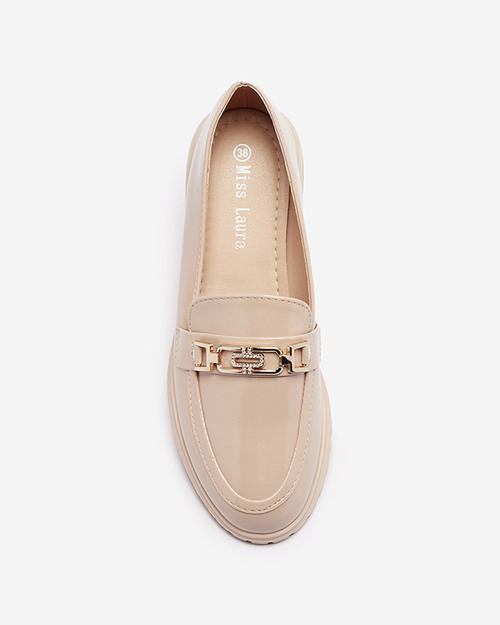 Жіночі лаковані мокасини з орнаментом бежевого кольору Horiff- Footwear