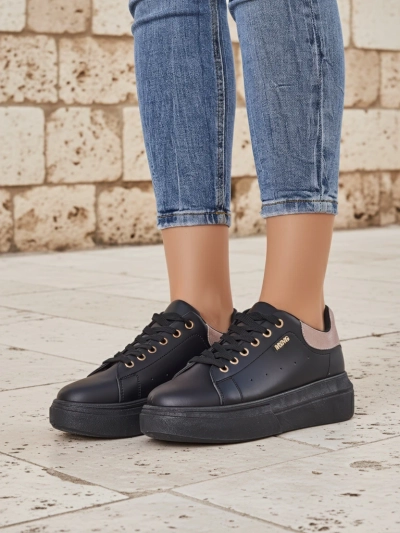Damen Sneakers Callista Royalfashion schwarze Plateauschuhe Öko-Leder
