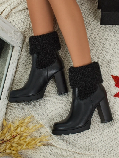 Damen Stiefeletten aus Öko-Leder mit Blockabsatz und Strick Tirave