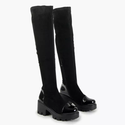 OUTLET Schwarze Plateaustiefel aus Öko-Wildleder Ellij - Schuhe