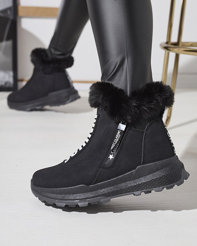 OUTLET Schwarze isolierte Damenstiefel mit Fell Scherr- Footwear