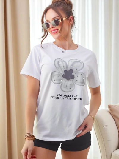 Royalfashion Damen Baumwoll-T-Shirt mit Blumen