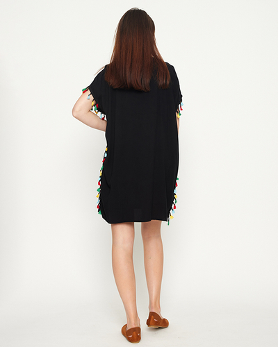 Schwarze Sommer-Strand-Tunika für Damen mit Fransen - Kleidung