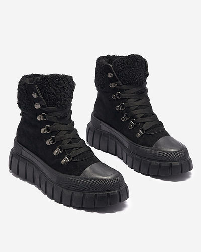 Schwarze Damenstiefel aus Öko-Wildleder mit Schafsfell Vetic - Footwear