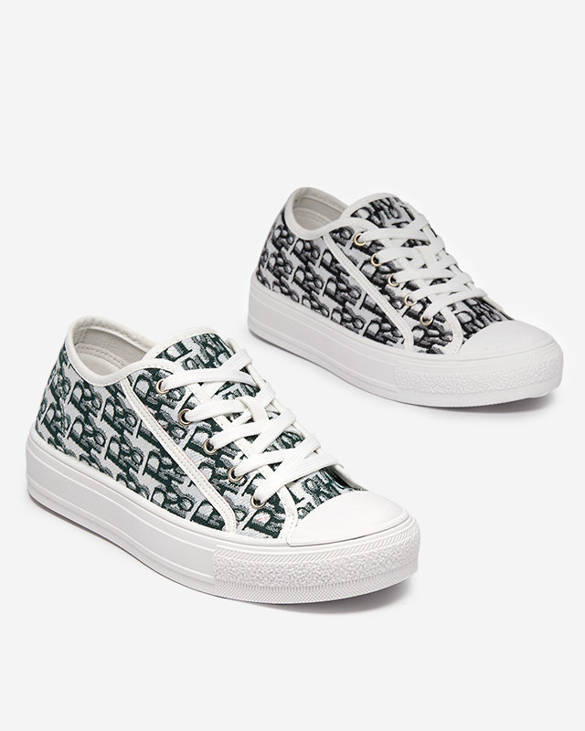 Weiße Damen-Sneaker mit grünem Aufdruck - Schuhe