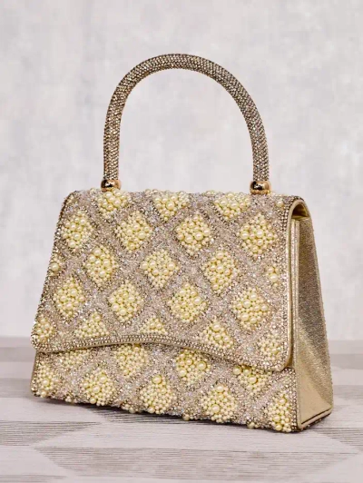 Royalfashion Kleine Damenhandtasche mit Strasssteinen und Perlen