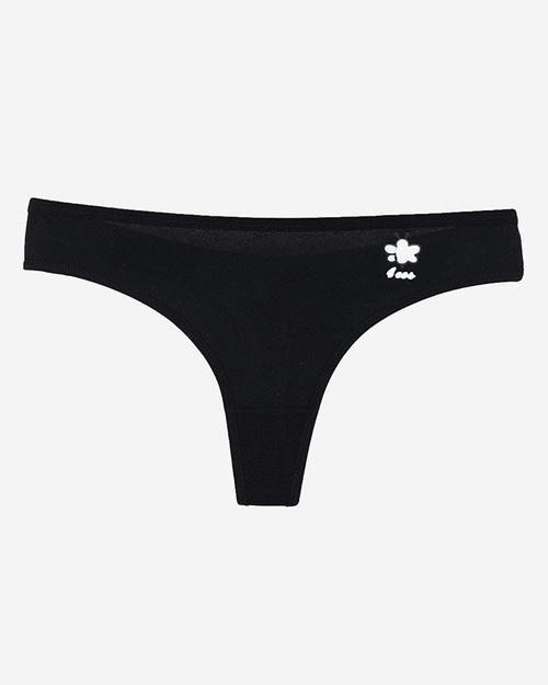 Schwarzer einfarbiger Damen-String aus Baumwolle mit Aufdruck - Unterwäsche
