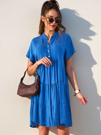 Royalfashion Damen Tunika-Kleid mit Reißverschluss am Hals, Denim Typ