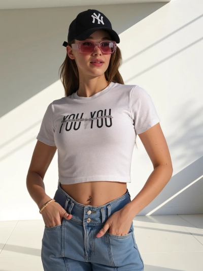 Royalfashion Damen Baumwoll Crop Top mit der Aufschrift