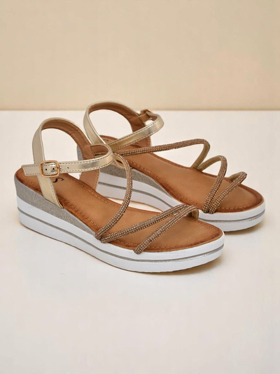 Royalfashion Damen-Keilabsatz-Sandalen mit Strass Ballosa