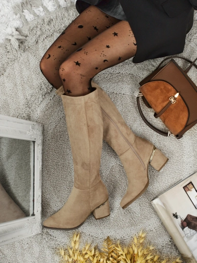 Damen Öko-Wildleder Stiefel mit Blockabsatz Niefio