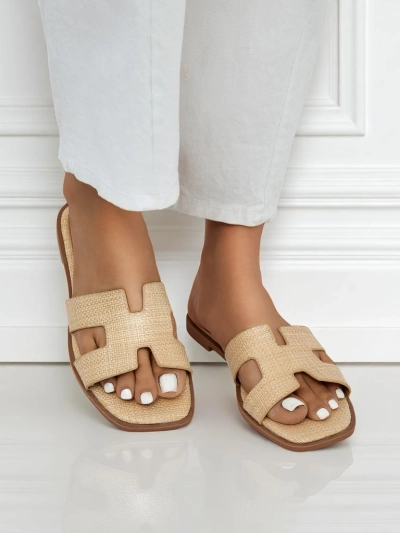 Beige Damen Sandalen Letizia bequem flach ökologisches Leder Sommer