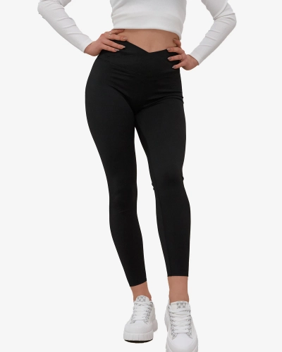 Damen Leggings mit breitem Gummibund in Schwarz- Kleidung