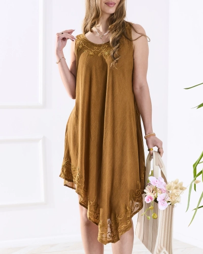 Camel Damen Strandkleid Tagesdecke mit Patches - Kleidung