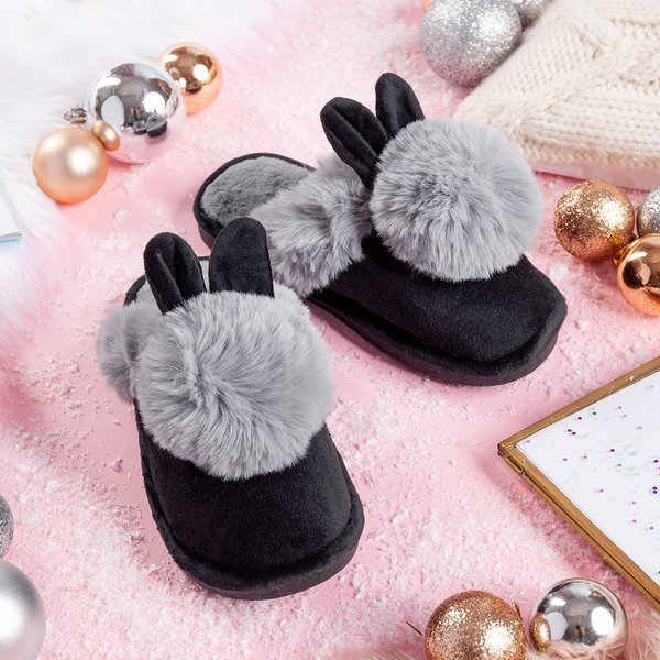 Schwarze Hausschuhe mit grauen Dixie-Verzierungen - Schuhe 1