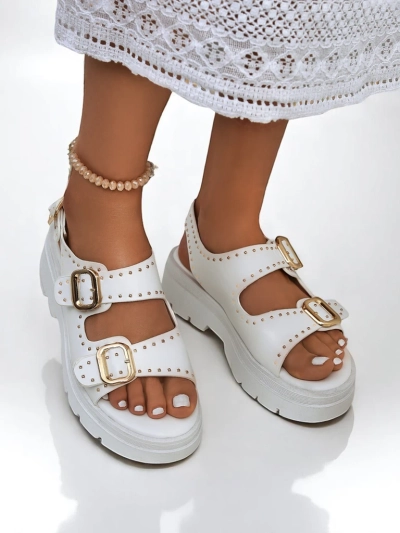 Royalfashion Damen Sandalen mit dicker Sohle und Strasssteinen Rocky Chic