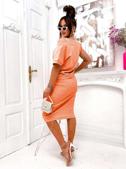 Royalfashion Жіночий комплект з топом, який відкриває, і сукнею до колін