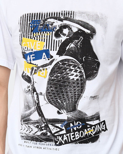 Weißes Herren-Baumwoll-T-Shirt mit farbigem Aufdruck - Kleidung