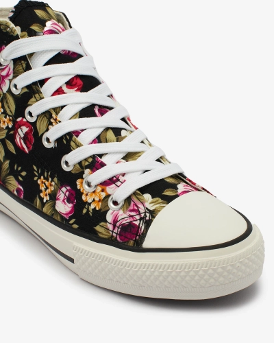 Royalfashion Schwarze Damen-Sneaker mit Blumenmuster Soxic