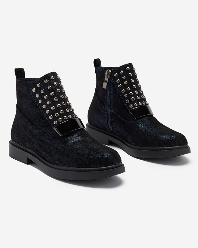 Mädchenstiefel mit dekorativem Schaft in Marineblau Leisla - Schuhe