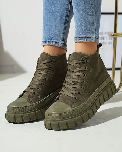 Dunkelgrüne Damen-Schnürstiefel a'la sneakers Netara - Footwear