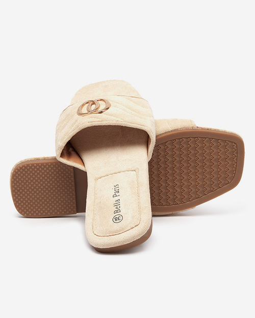 Бежеві жіночі тапочки з еко-замші із золотим орнаментом Fanico - Туфлі