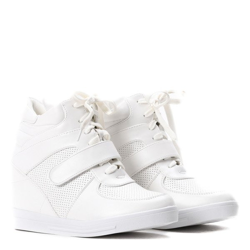 Białe sneakersy na koturnie Ellne- Obuwie