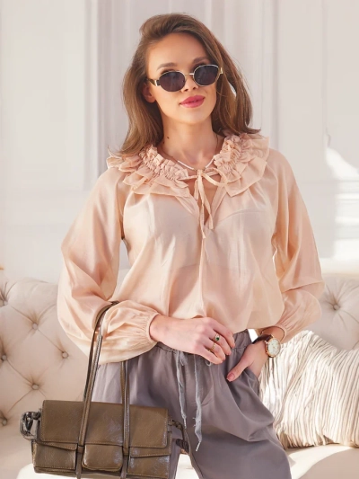 Royalfashion Transparente Damenbluse mit dekorativem Kragen