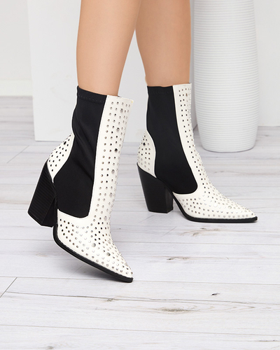 Weiße Cowboystiefel auf höherem Pfosten mit Ricci-Jets - Footwear