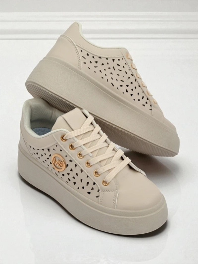 Damen Sneakers Ecru auf Plateausohle Boreas Royalfashion Öko-Leder