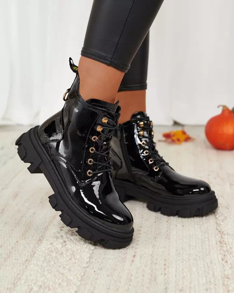 Royalfashion Schwarz lackierte, isolierte Damenstiefel Setogia