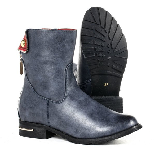 Granatowe botki z suwakami - Obuwie