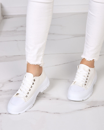 Weiße und ecrufarbene Damen-Sneakers mit höherer Sohle Mytiko - Schuhe
