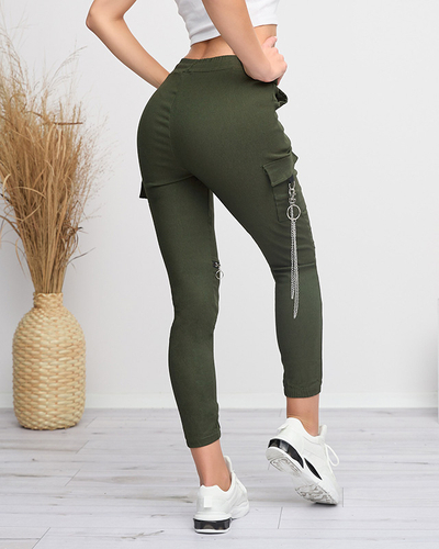 Dunkelgrüne Damen-Cargohose mit Kette - Bekleidung