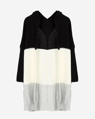 Langer Cape-Pullover für Damen in Schwarz, Creme und Grau - Kleidung