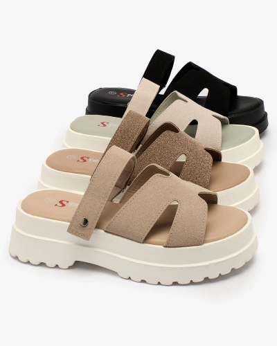 Royalfashion Hellbraune Damensandalen mit dickerer Sohle Qaffsa