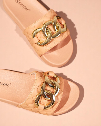 Koralle Damen gesteppte Flip-Flops mit goldener Kette Eteris - Schuhe