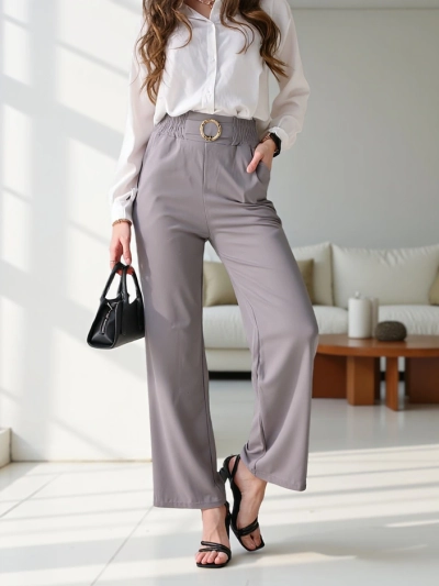 Royalfashion Weite Damenhose mit dekorativer Schnalle