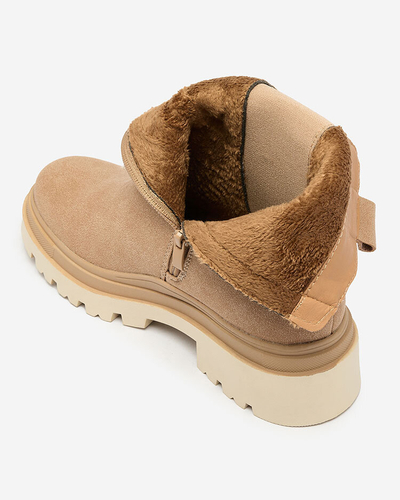 Royalfashion Beige Damenstiefel mit Zierriemen Doasa
