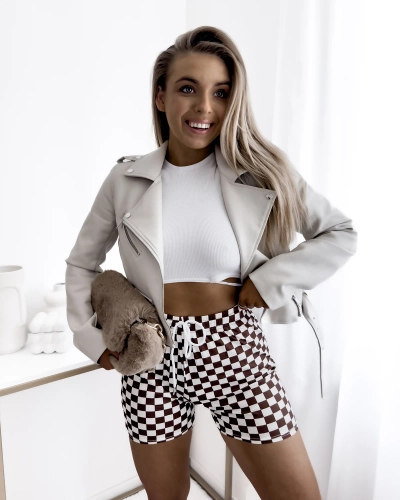 Braun-weiß karierte Shorts für Damen PLUS SIZE- Kleidung