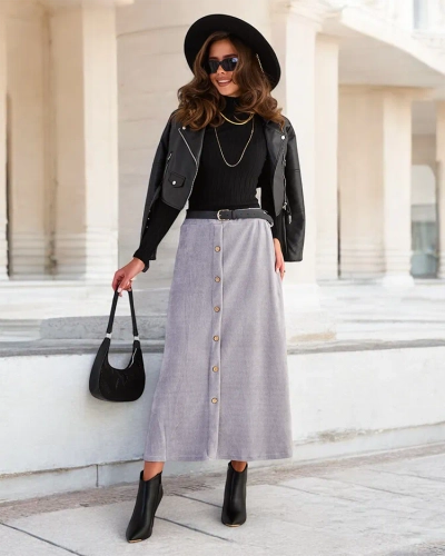 Royalfashion Damen Midirock mit Zierknöpfen