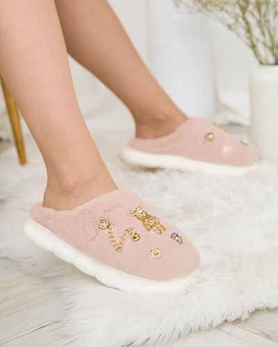 Royalfashion Rosa Damenpelzpantoffeln mit Ornamenten Erserra