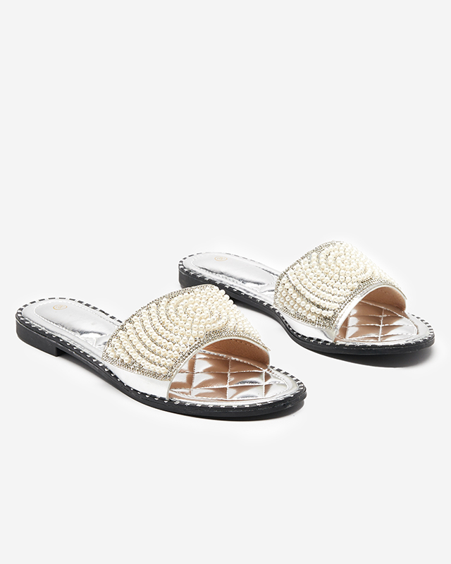 OUTLET Silberne Damenpantoffeln mit Ahaio-Dekorationen - Schuhe