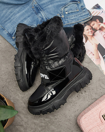 Damen-Schneestiefel mit flacher Sohle in Schwarz Sapollo- Footwear