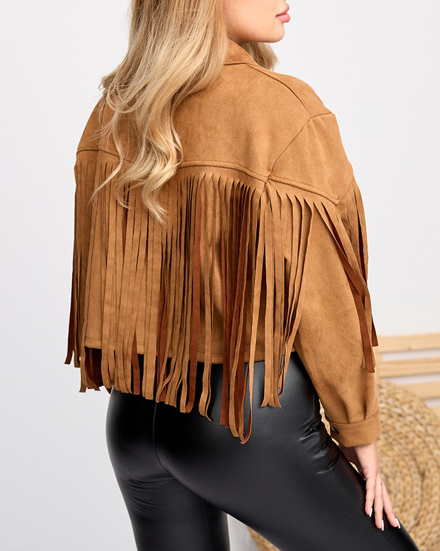 Braune Bikerjacke mit Fransen für Damen - Kleidung